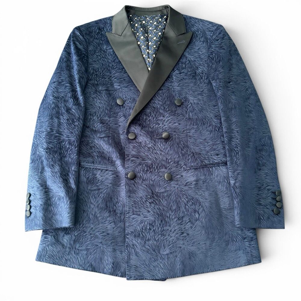 Bespoke Cocktail Blazer Mens 36R Blue Double Breasted Dinner Jacket Tuxedo Style